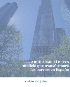 Ilustración sobre ARCE 2050 enfocada en la rehabilitación de edificios y barrios en España