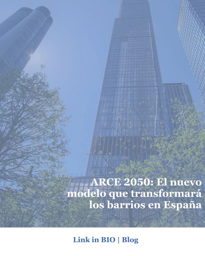 Ilustración sobre ARCE 2050 enfocada en la rehabilitación de edificios y barrios en España